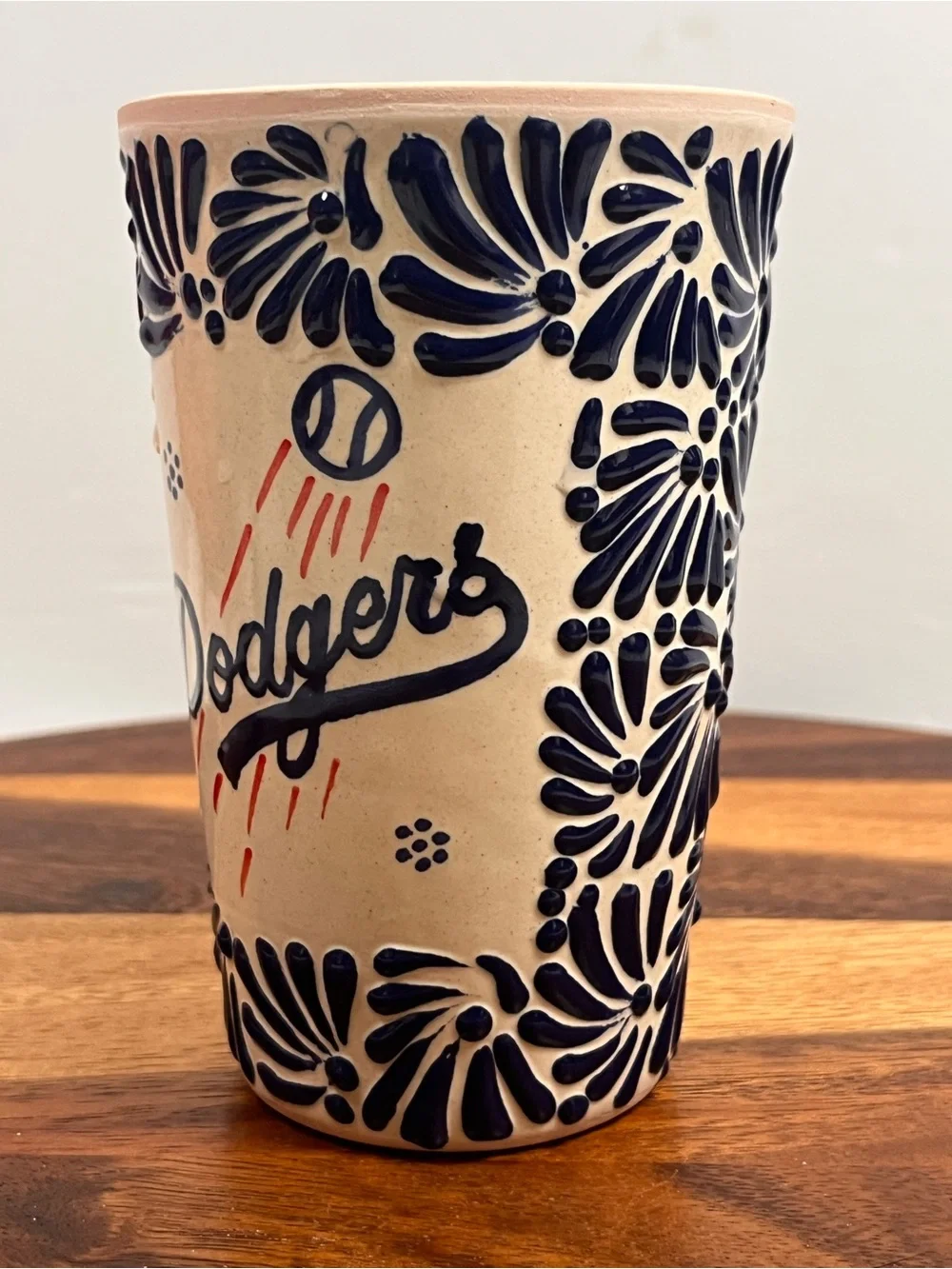 Dodgers Ceramic Tumbler - Blue and Red Floral Design hand painted